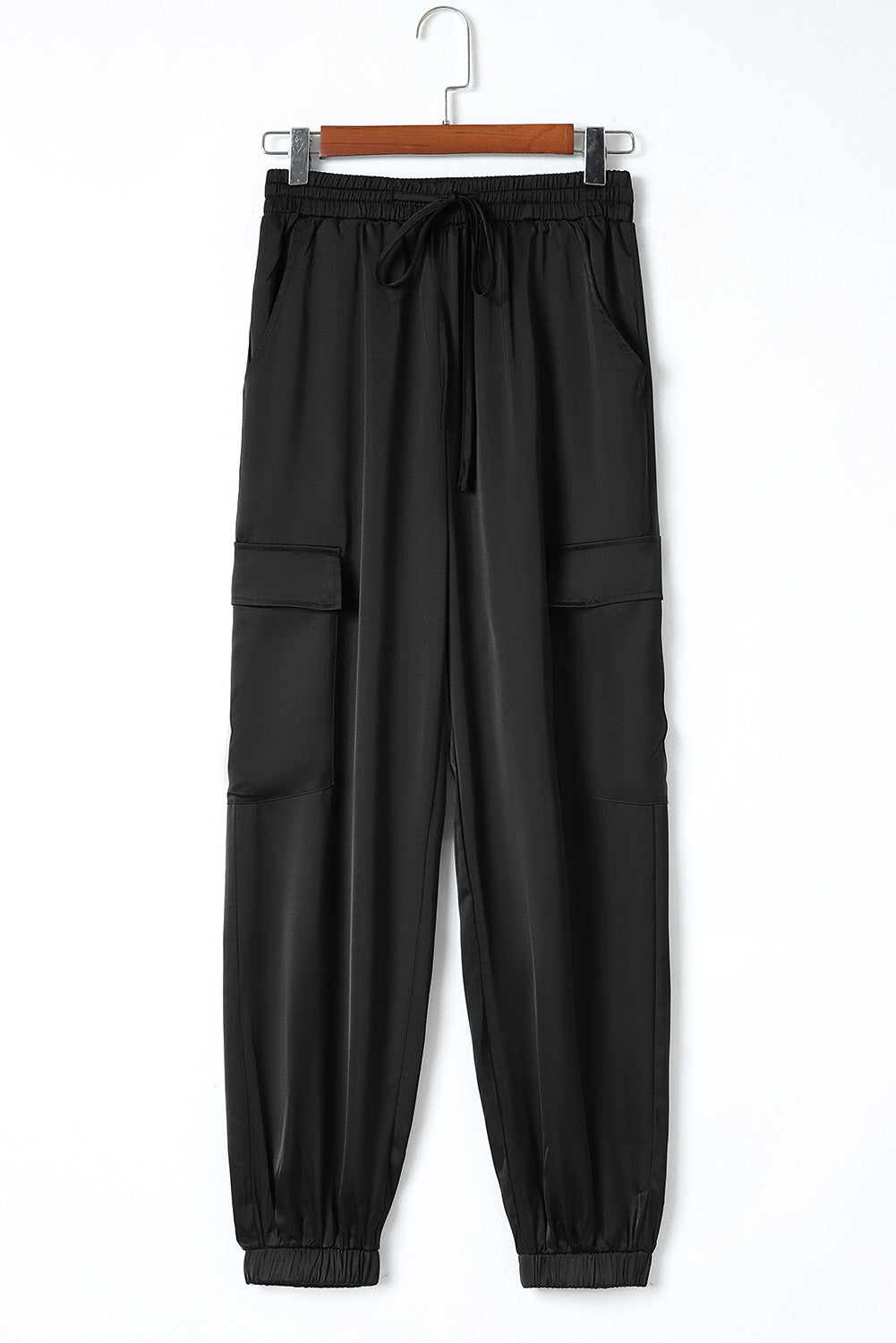 Rose Satin Pocketed Drawstring Elastic Waist Pants