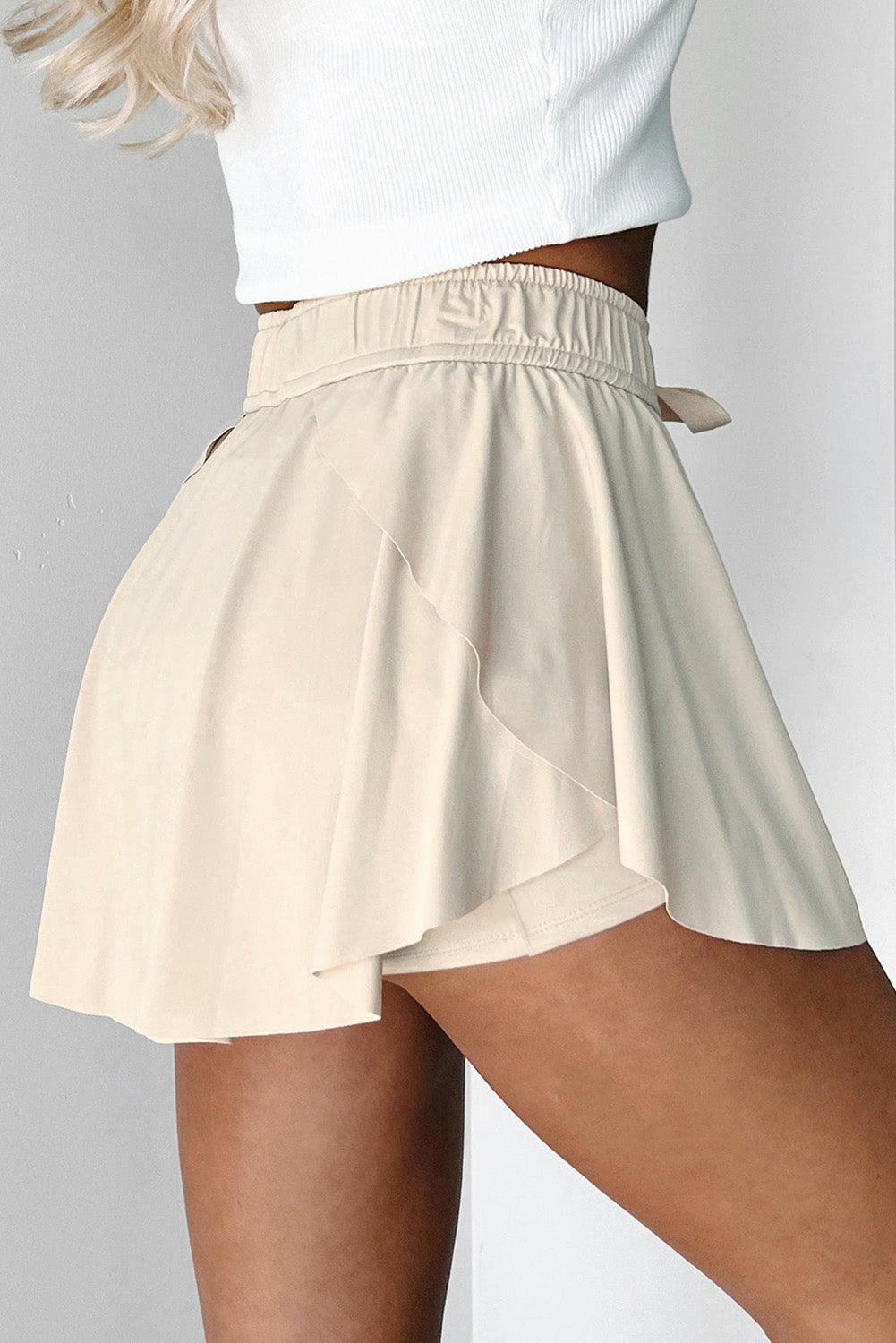 Dark Blue Drawstring High Waist Lined Tennis Skorts