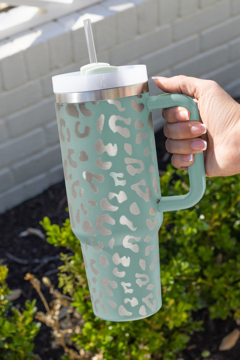 Pink Leopard Print 40OZ Stainless Steel Portable Cup with Handle