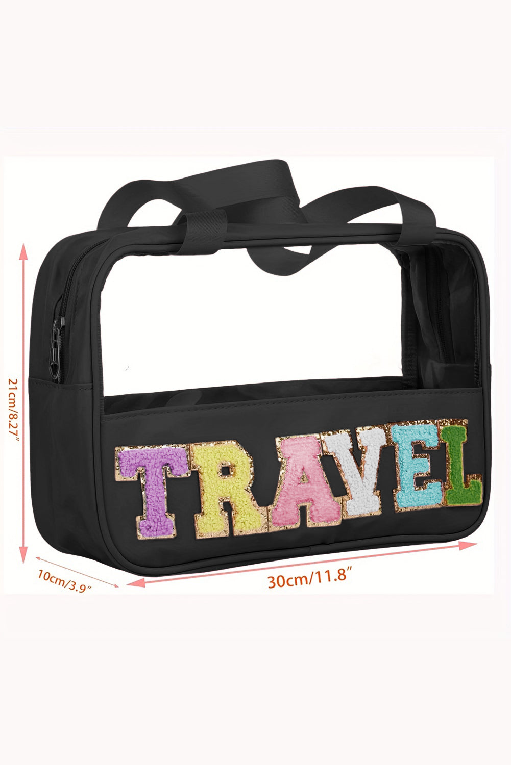 Mint Green TRAVEL Chenille Letter Clear PVC Makeup Bag