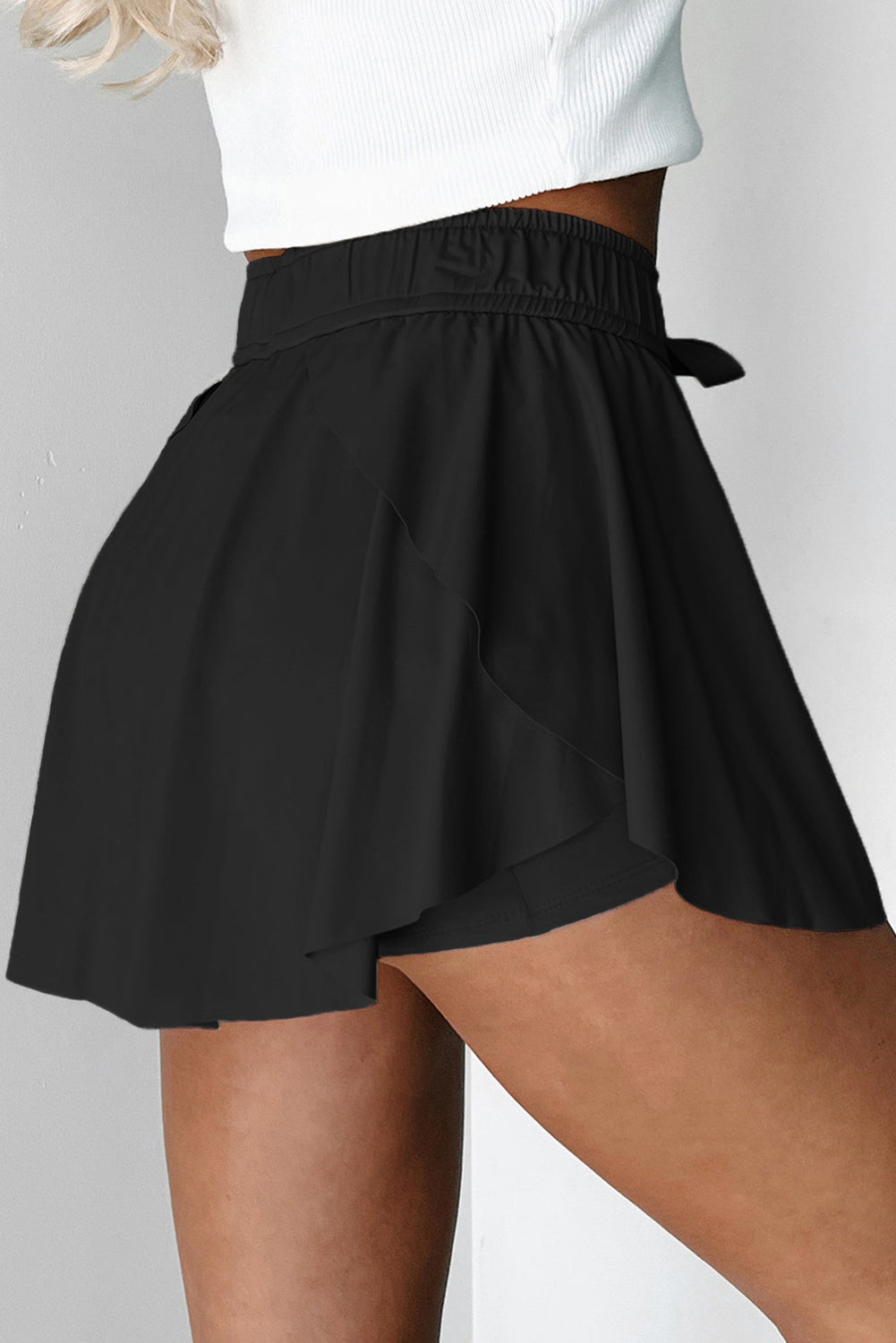 Dark Blue Drawstring High Waist Lined Tennis Skorts