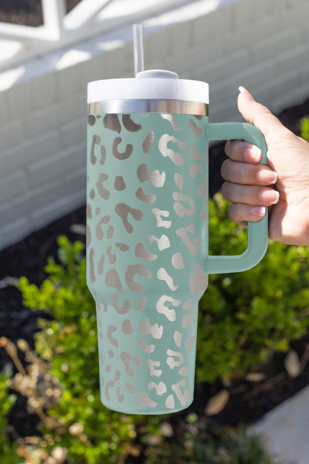 Pink Leopard Print 40OZ Stainless Steel Portable Cup with Handle