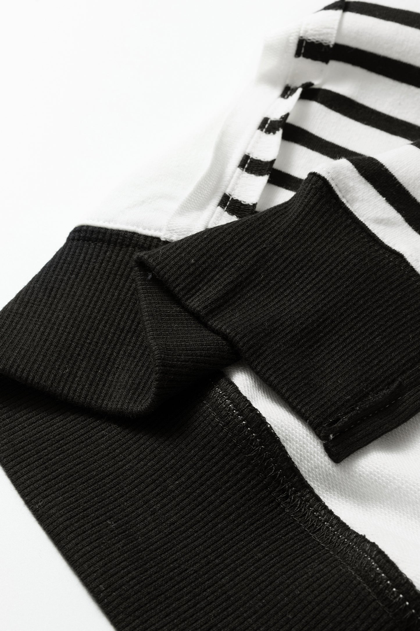 Black Stripe Sleeve Patchwork Casual Knit Top