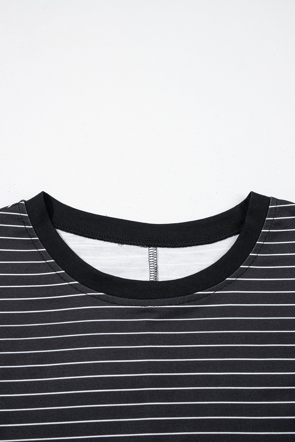 White Stripe Ruffled Short Sleeve Crew Neck T Shirt Shift Mini Dress