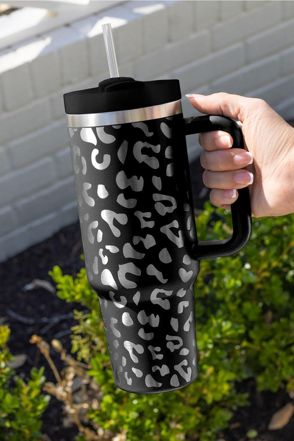 Pink Leopard Print 40OZ Stainless Steel Portable Cup with Handle