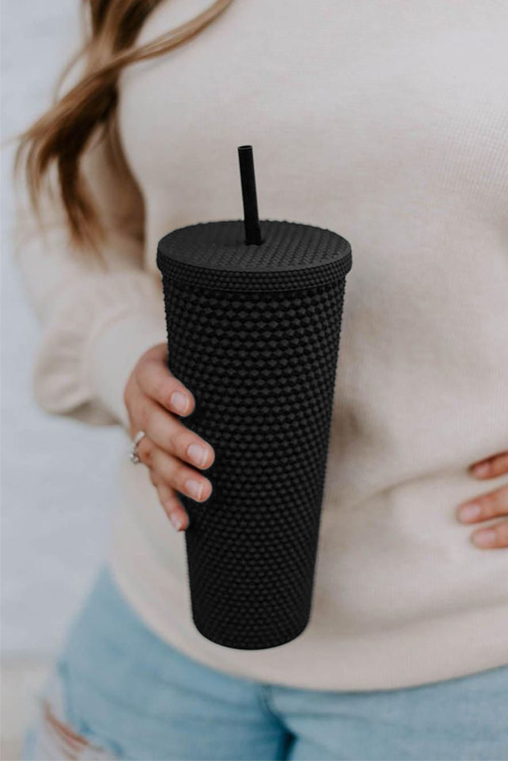 Black Reusable Matte Plastic Tumbler Cup