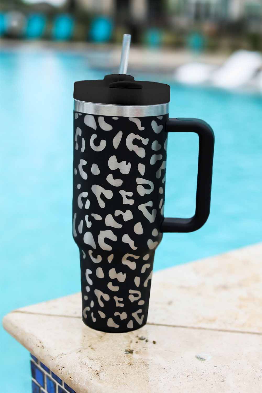 Pink Leopard Print 40OZ Stainless Steel Portable Cup with Handle