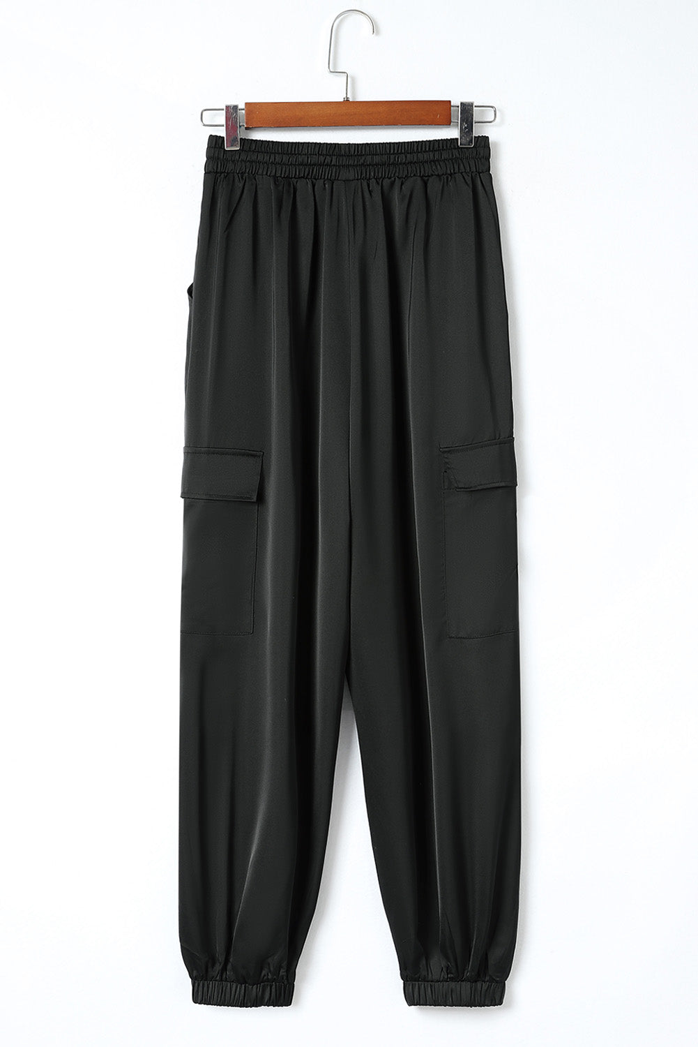 Rose Satin Pocketed Drawstring Elastic Waist Pants