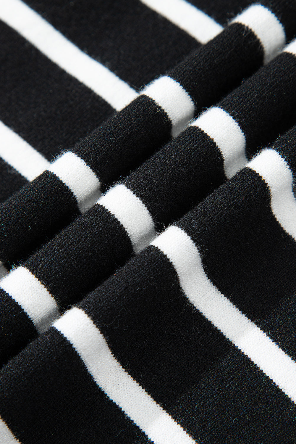 Blue Stripe Ribbed Trim Round Neck Bubble Sleeve Knitted Top
