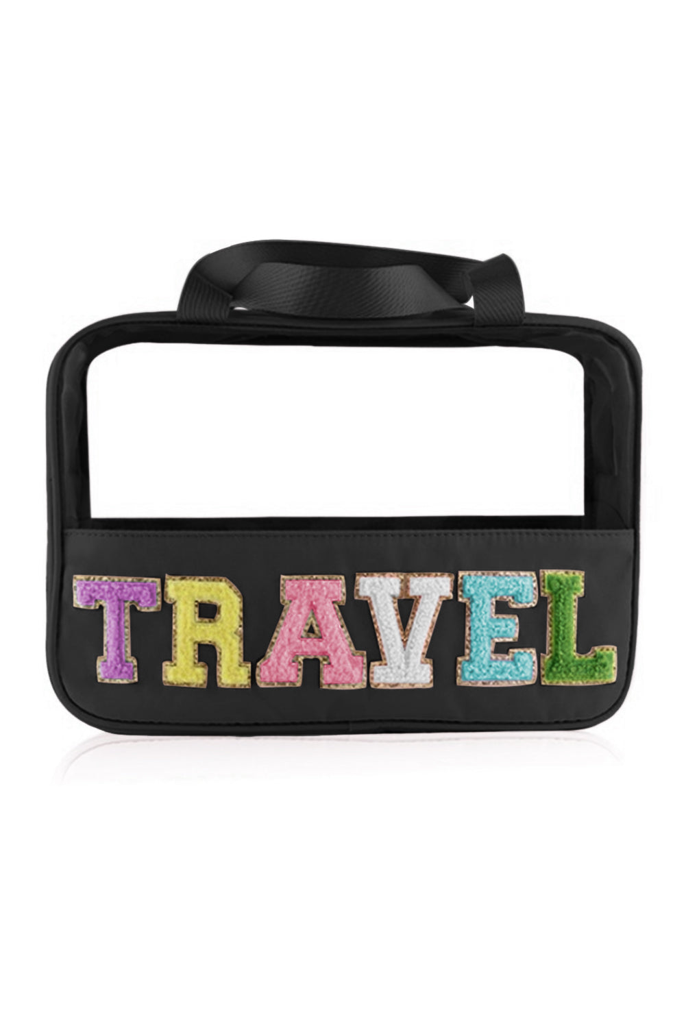 Mint Green TRAVEL Chenille Letter Clear PVC Makeup Bag