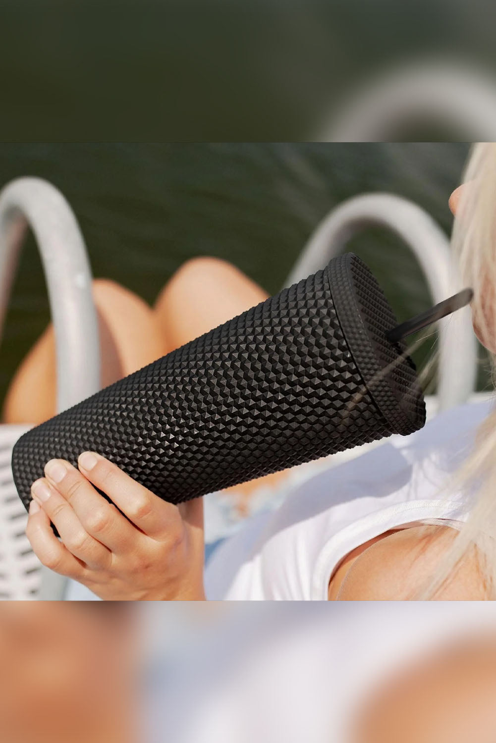 Black Reusable Matte Plastic Tumbler Cup
