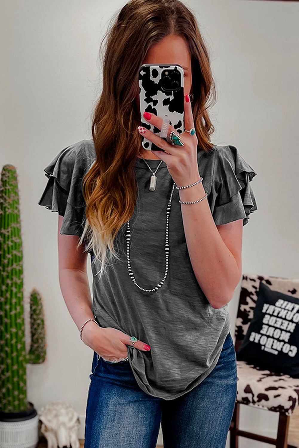 White Layered Ruffle Short Sleeve Round Neck Top
