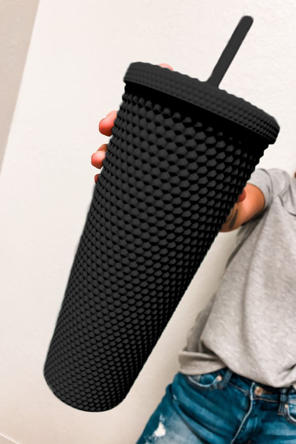 Black Reusable Matte Plastic Tumbler Cup
