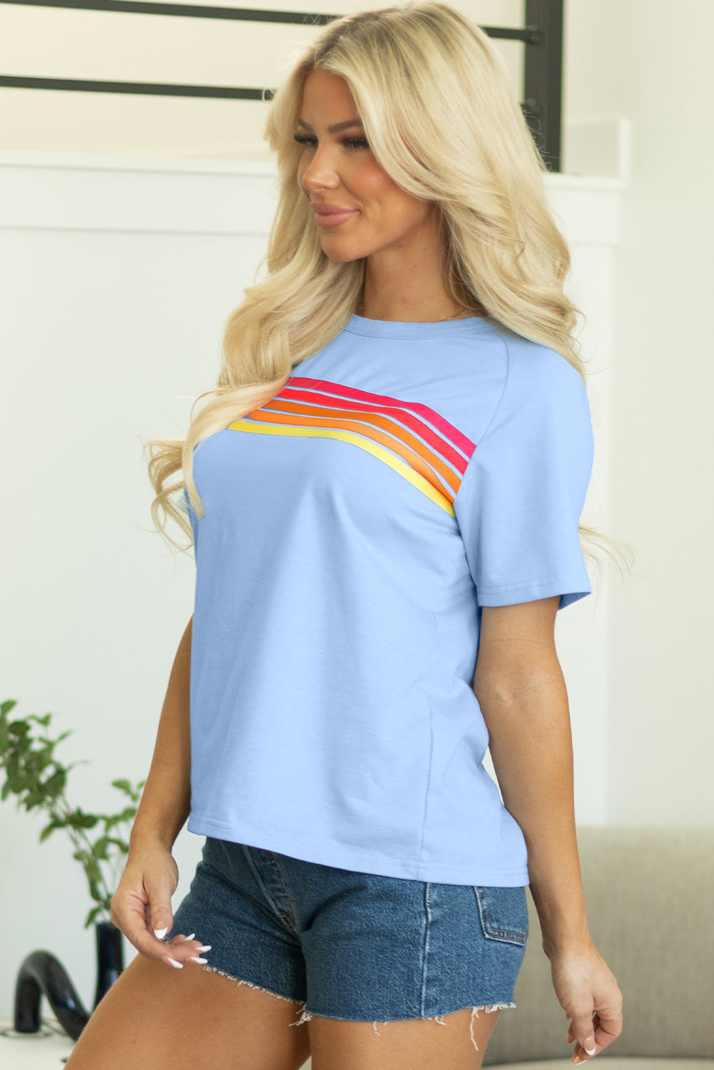 Beau Blue Striped Patch Front Casual Tee
