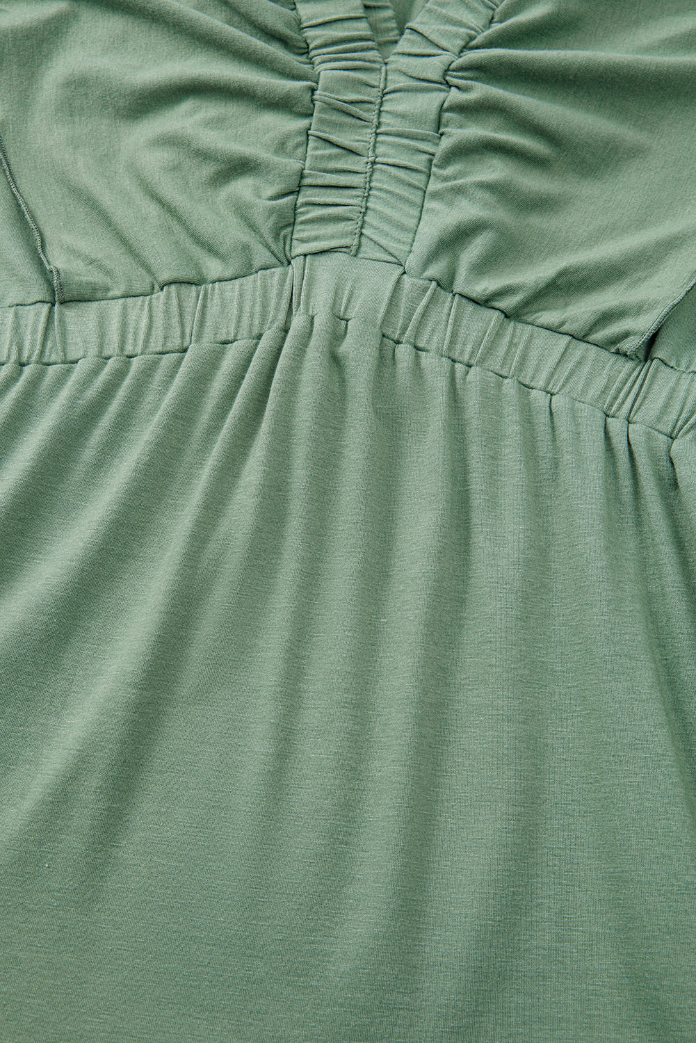 Green Textured V Neck Flutter Sleeve Ruffled Maxi Dress