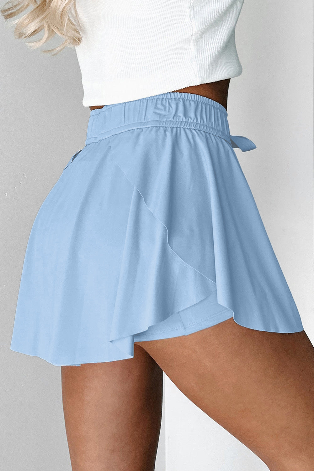 Dark Blue Drawstring High Waist Lined Tennis Skorts