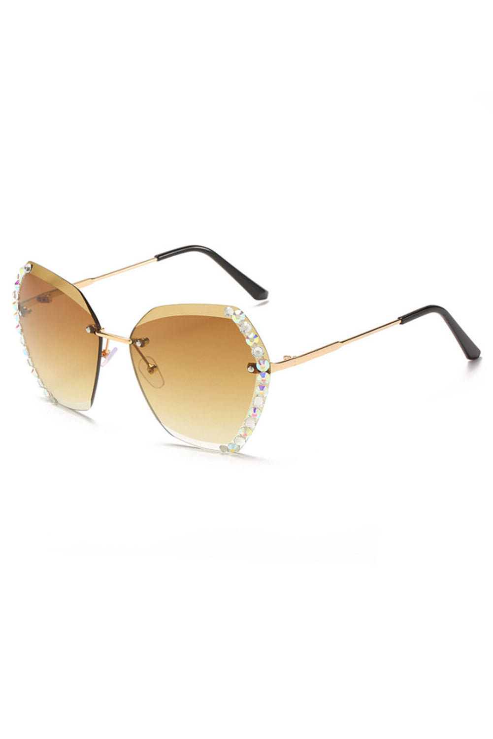 Gray Rhinestone Trim Rimless Sunglasses