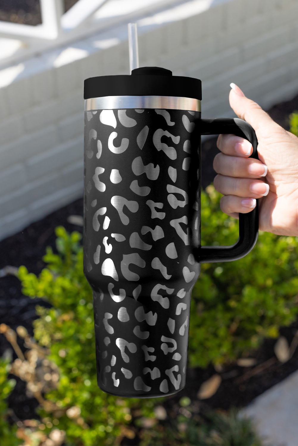 Pink Leopard Print 40OZ Stainless Steel Portable Cup with Handle