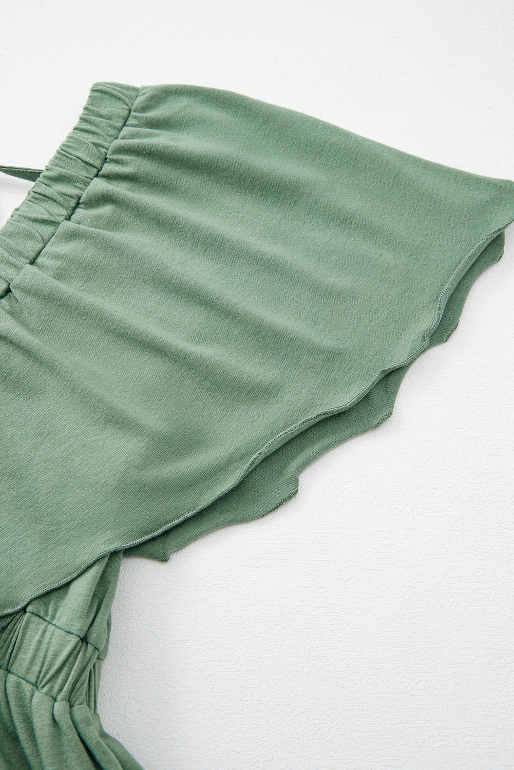 Green Textured V Neck Flutter Sleeve Ruffled Maxi Dress