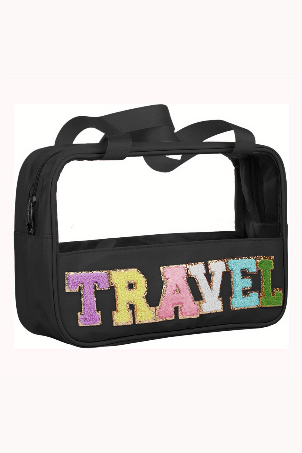 Mint Green TRAVEL Chenille Letter Clear PVC Makeup Bag