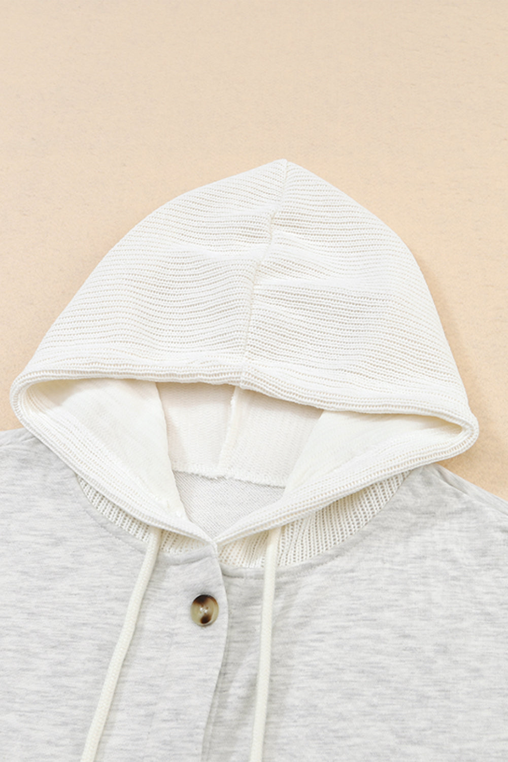 Blackish Green Button Up Contrast Knitted Sleeves Hooded Jacket