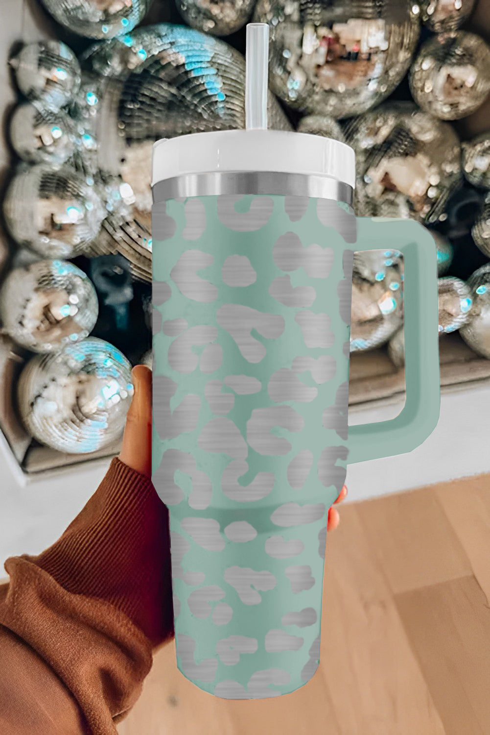 Pink Leopard Print 40OZ Stainless Steel Portable Cup with Handle