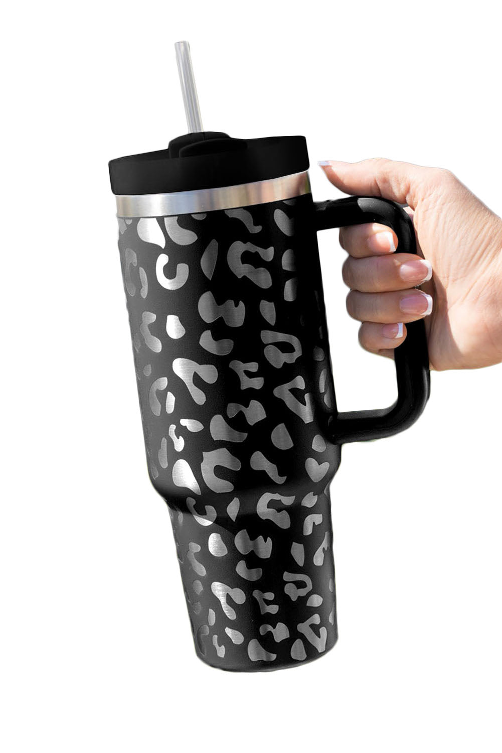 Pink Leopard Print 40OZ Stainless Steel Portable Cup with Handle