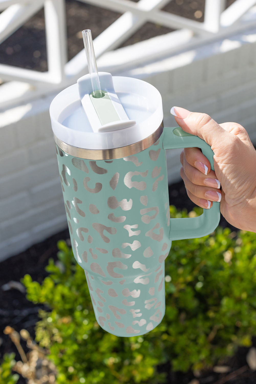 Pink Leopard Print 40OZ Stainless Steel Portable Cup with Handle