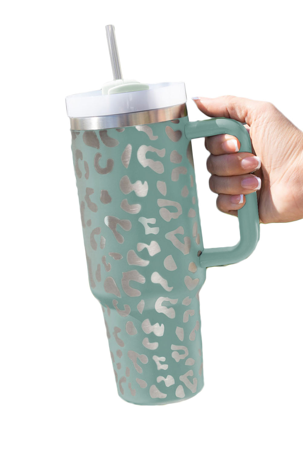 Pink Leopard Print 40OZ Stainless Steel Portable Cup with Handle