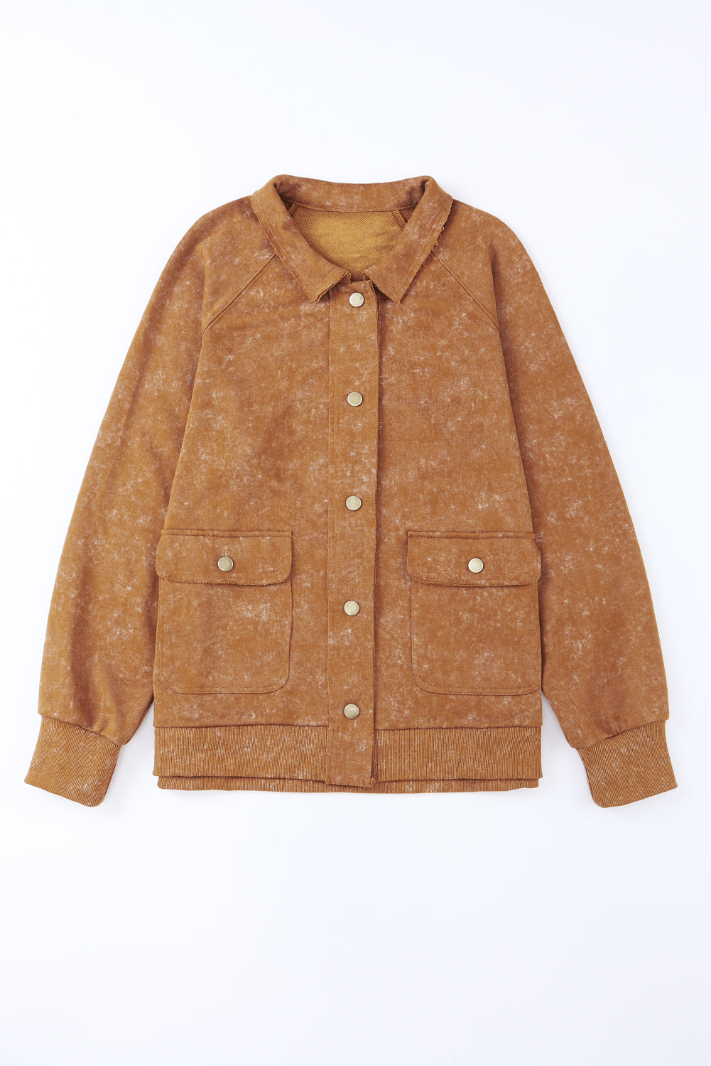 Gray Vintage Washed Flap Pocket Button Shacket
