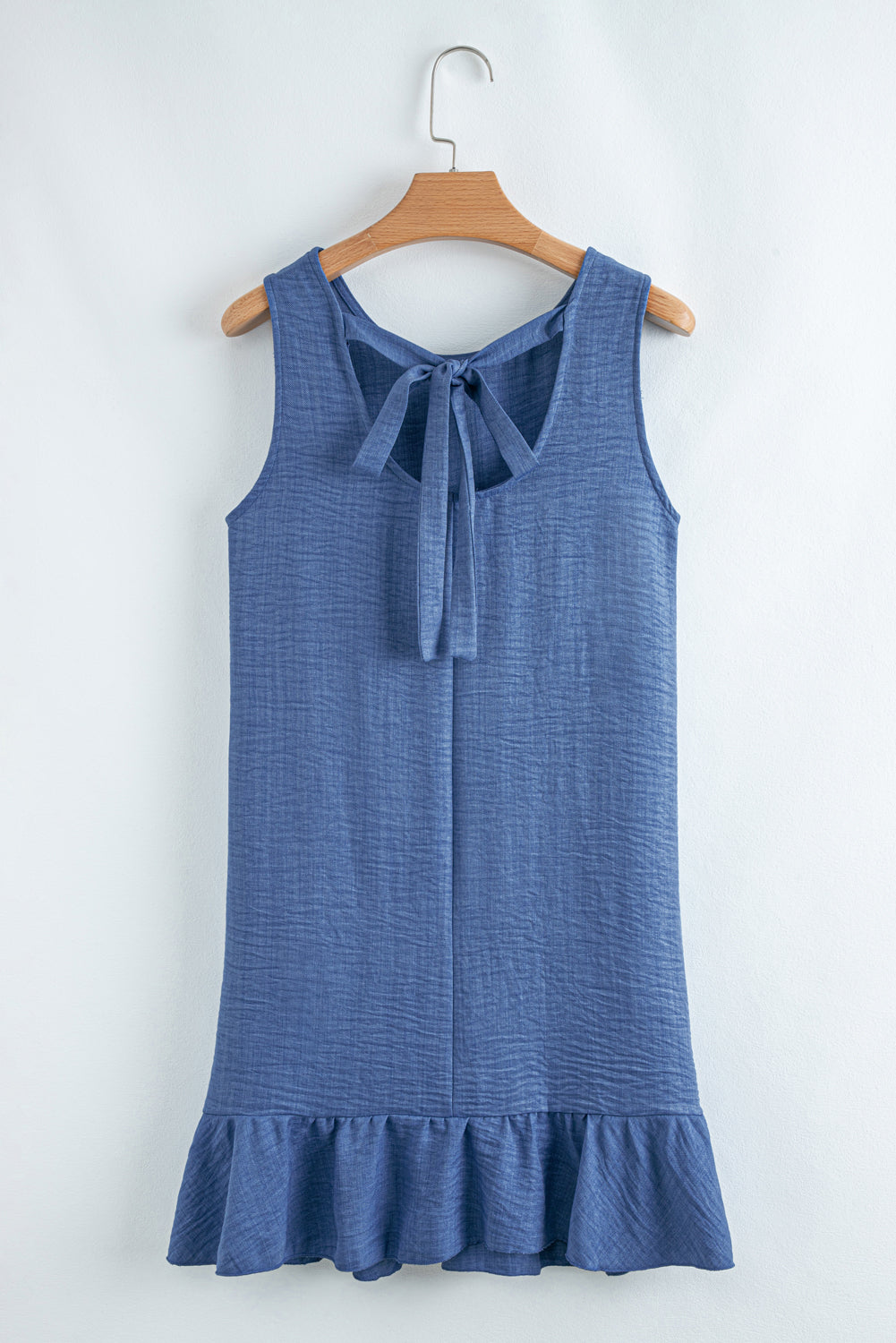 Bright Pink Knot Scoop Back Ruffle Hem Sleeveless Mini Dress
