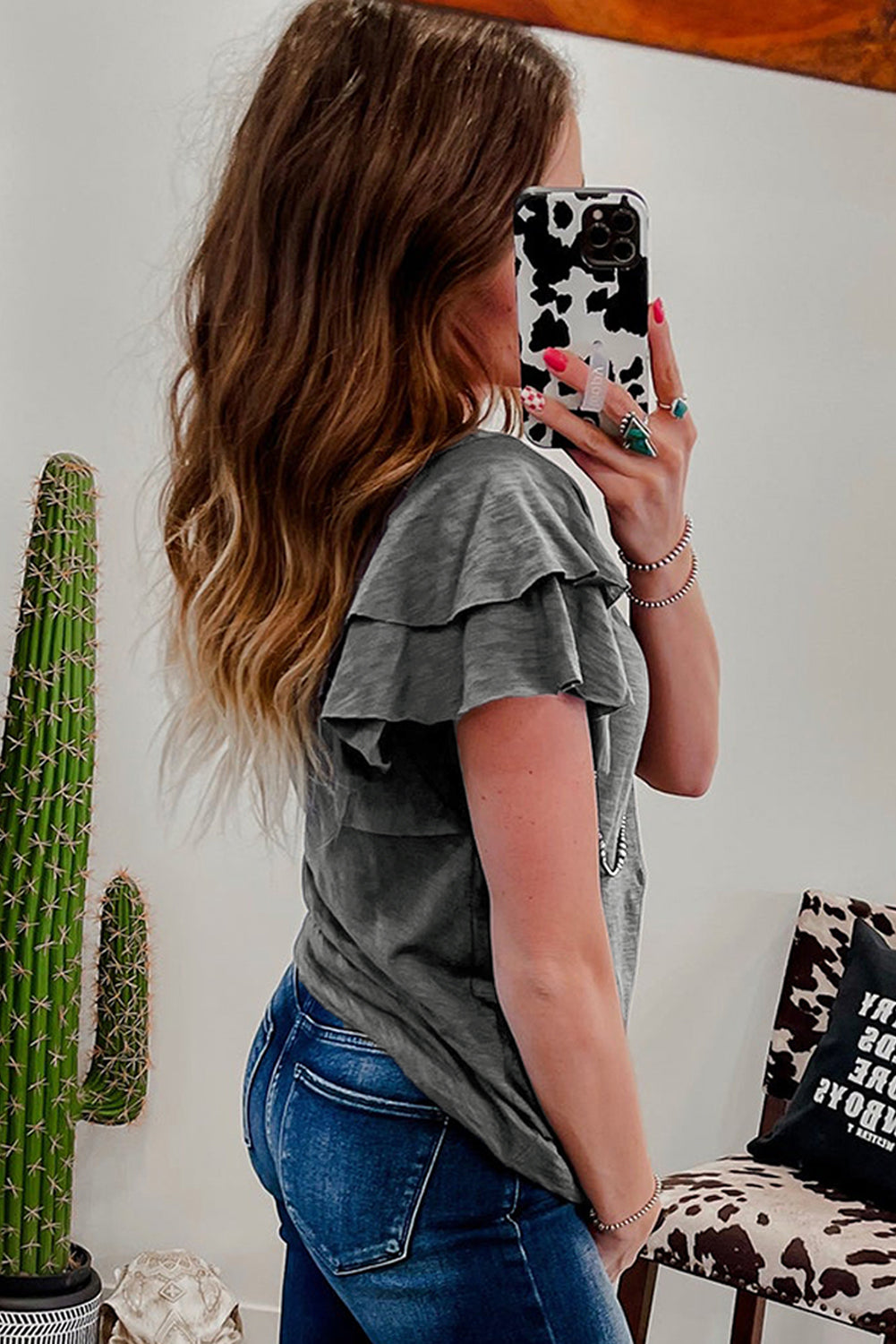 White Layered Ruffle Short Sleeve Round Neck Top