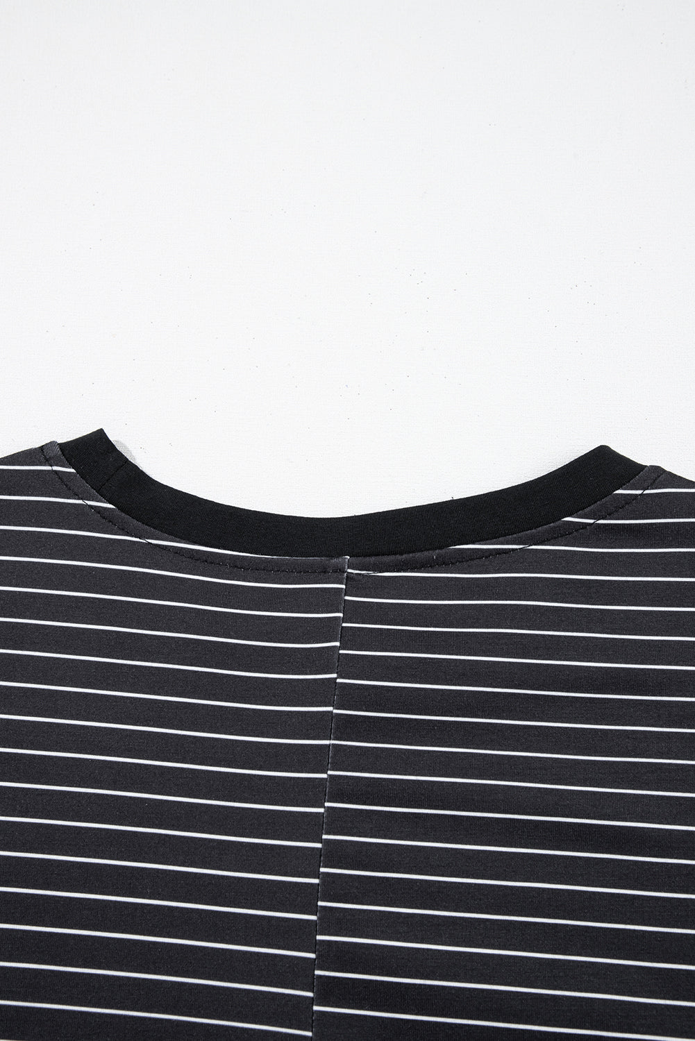White Stripe Ruffled Short Sleeve Crew Neck T Shirt Shift Mini Dress