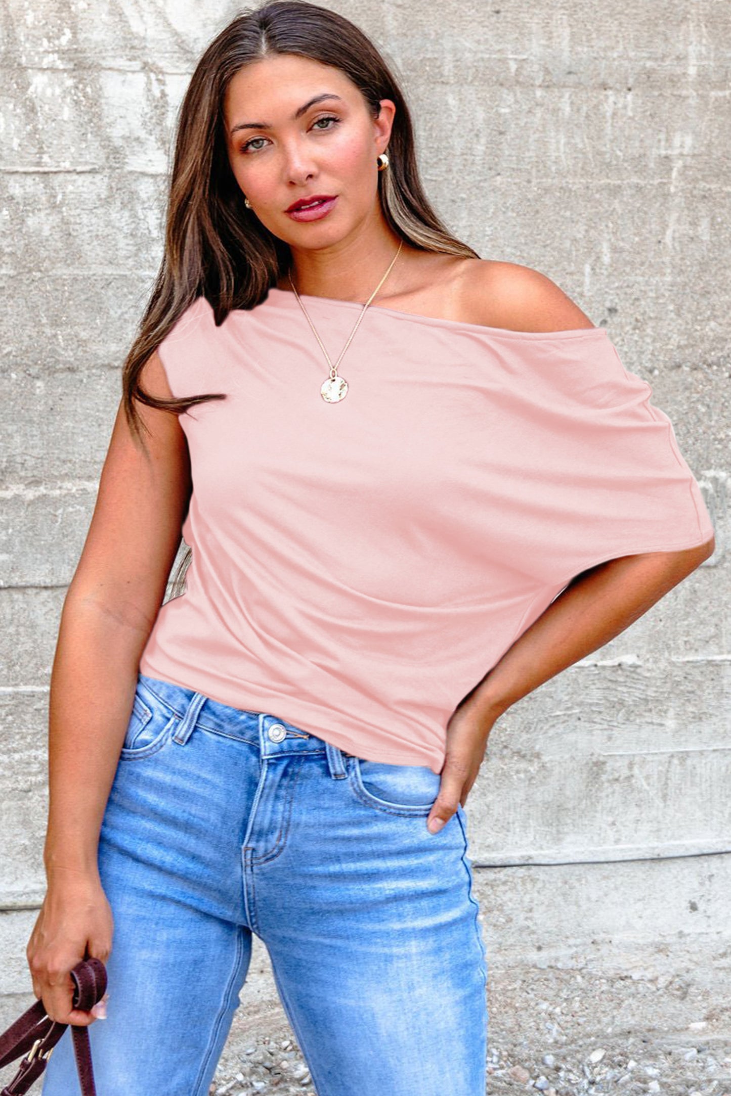 Blue Sapphire Plus Size Solid Color Asymmetric Neck Short Sleeve Blouse