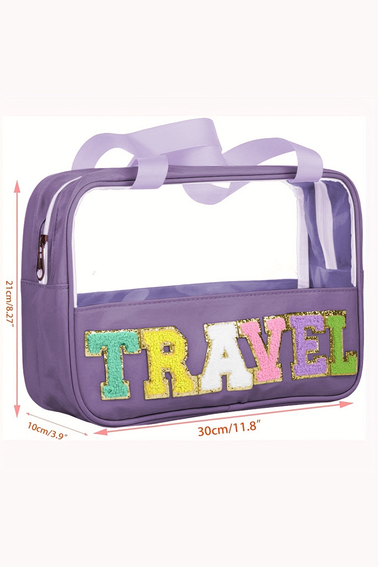 Mint Green TRAVEL Chenille Letter Clear PVC Makeup Bag