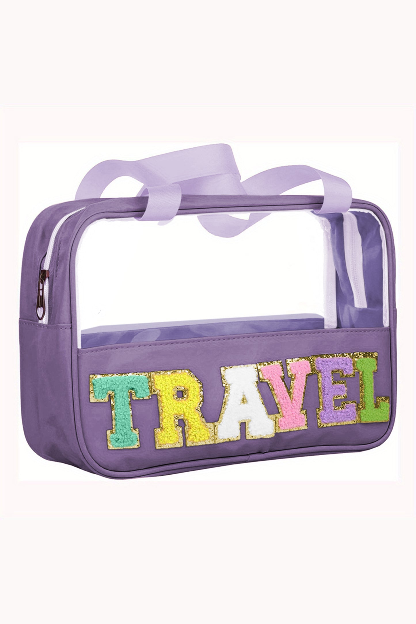 Mint Green TRAVEL Chenille Letter Clear PVC Makeup Bag