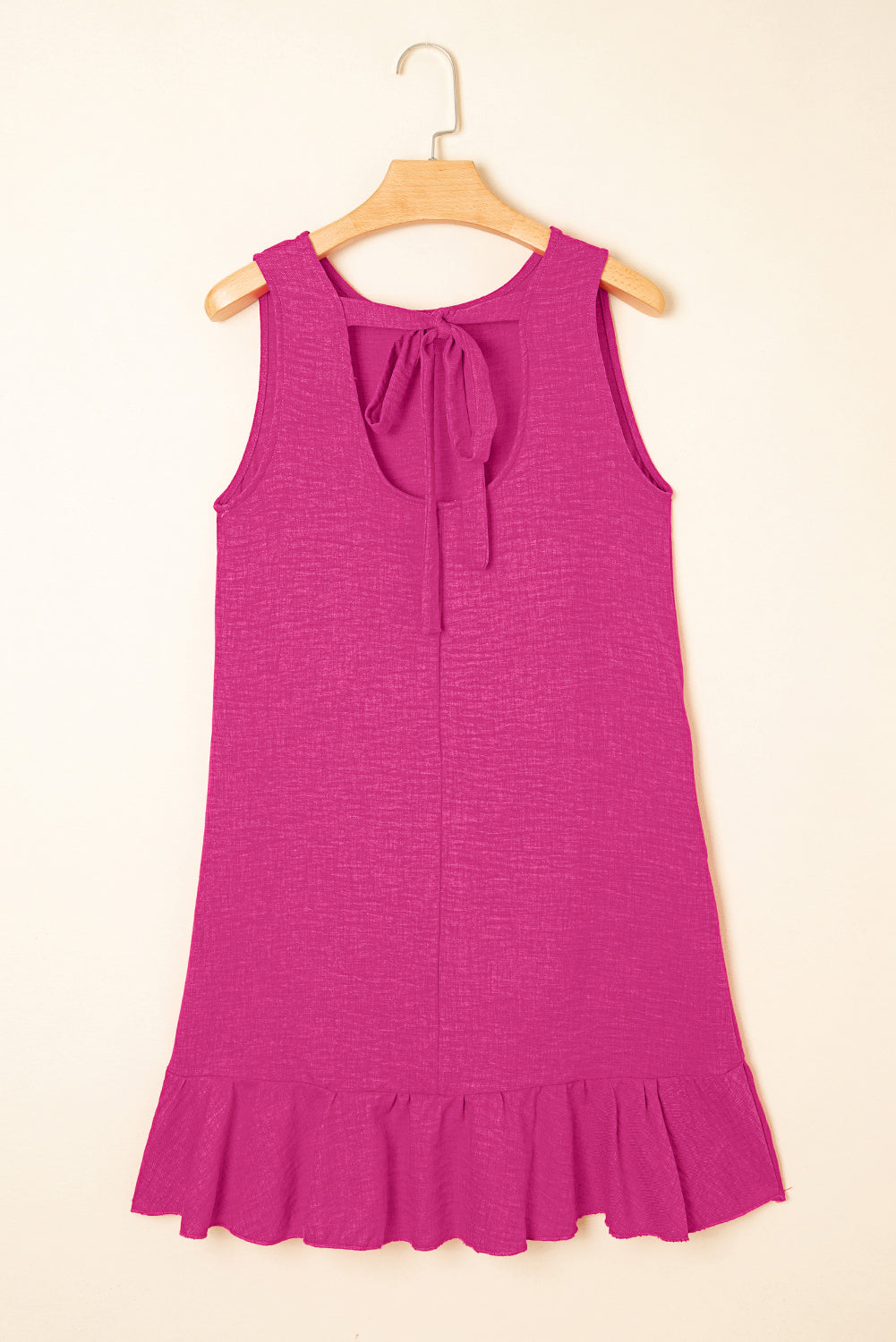 Bright Pink Knot Scoop Back Ruffle Hem Sleeveless Mini Dress