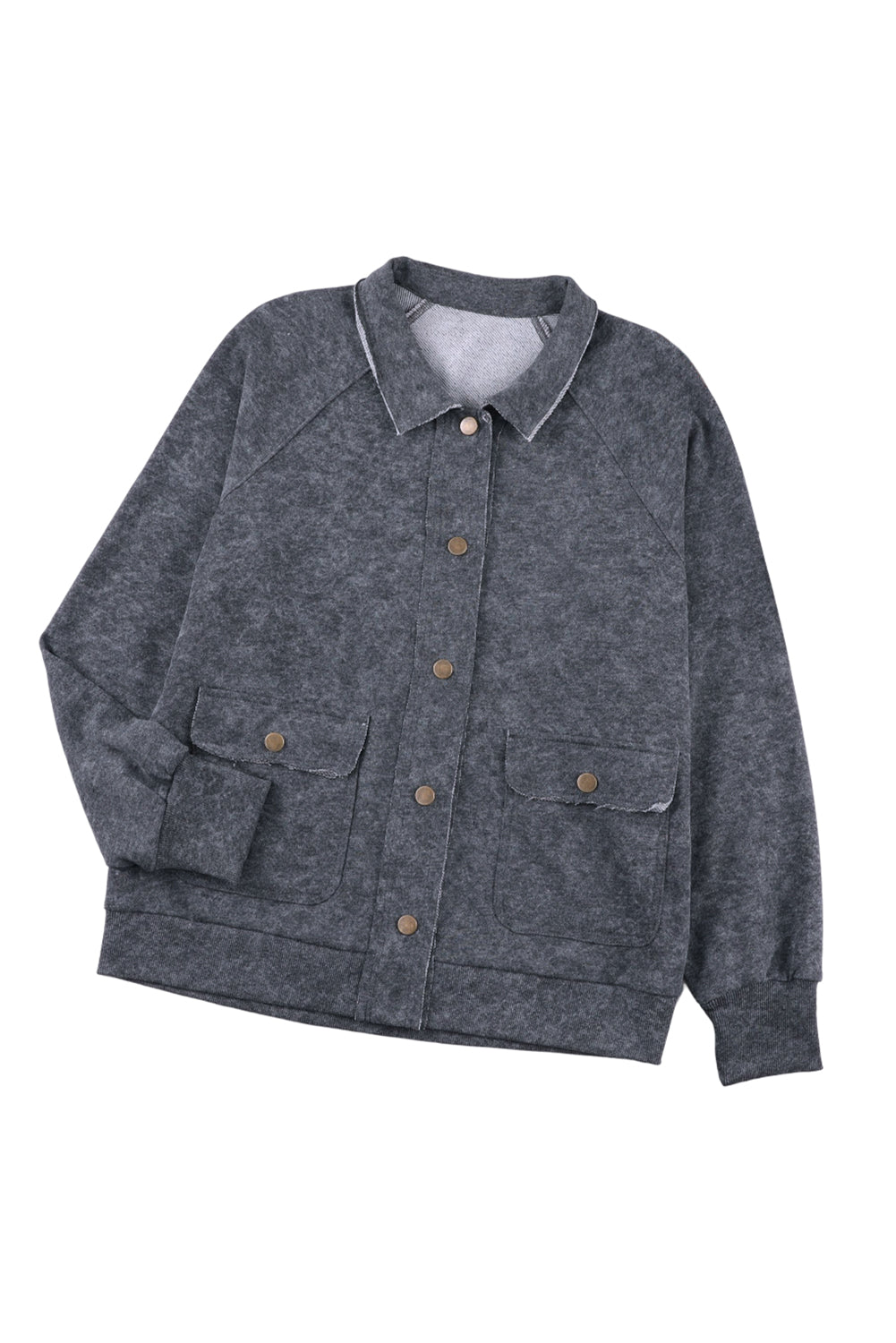 Gray Vintage Washed Flap Pocket Button Shacket