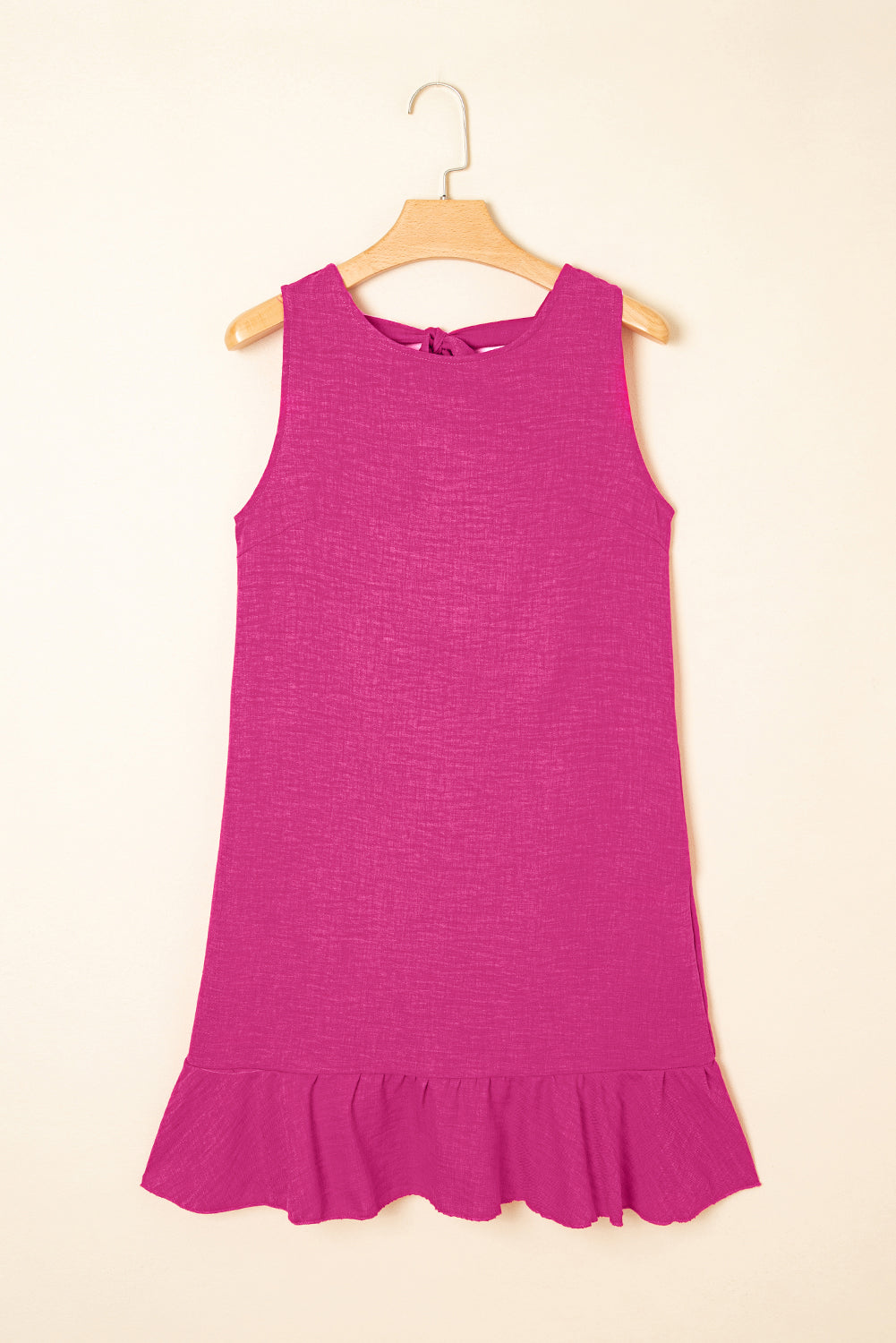 Bright Pink Knot Scoop Back Ruffle Hem Sleeveless Mini Dress