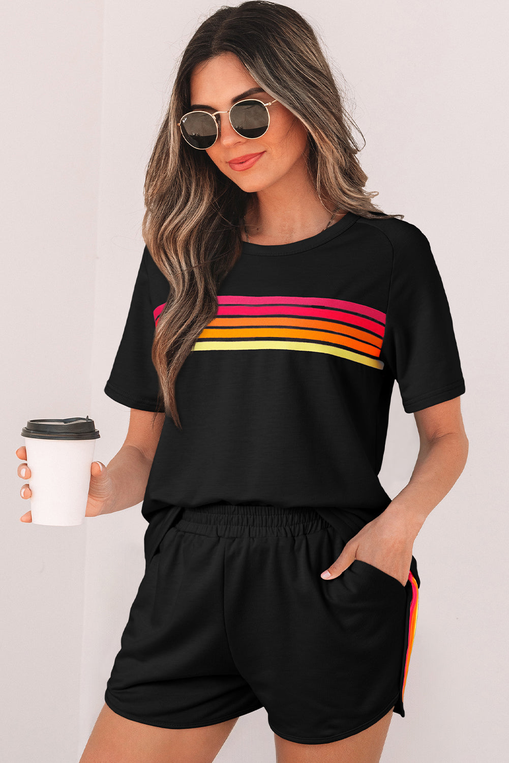 Beau Blue Striped Patch Front Casual Tee