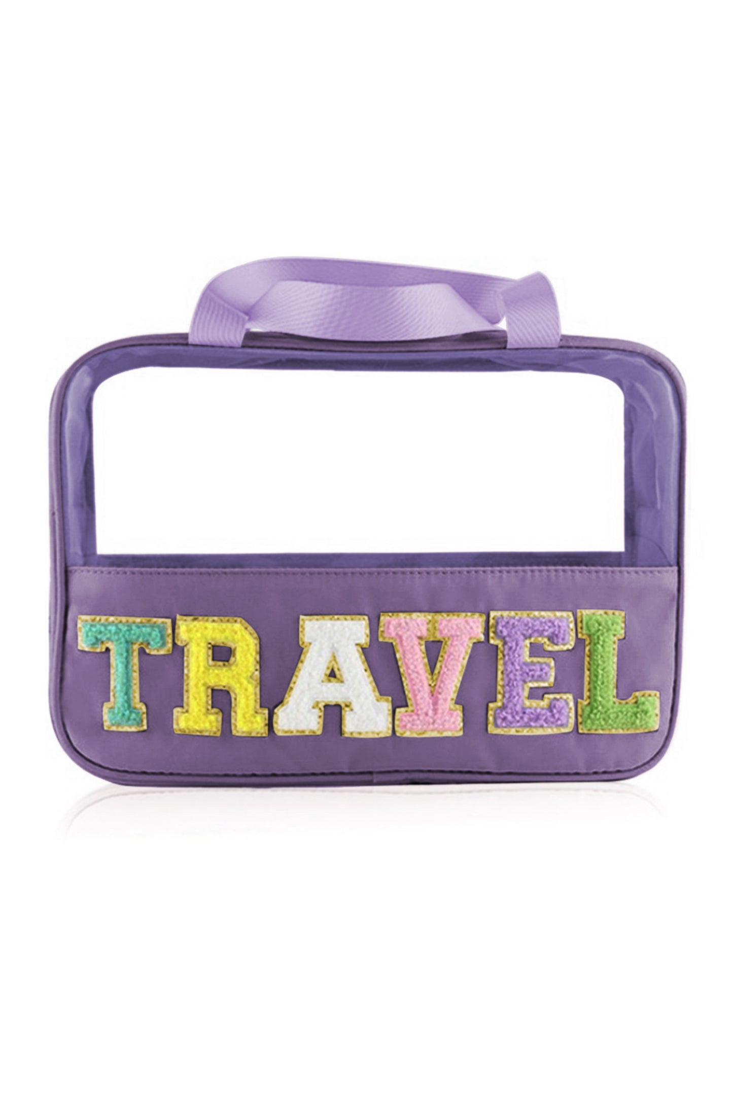 Mint Green TRAVEL Chenille Letter Clear PVC Makeup Bag