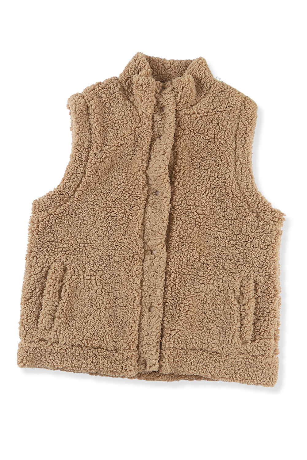 Green Snap Button Pocketed Sherpa Vest Jacket