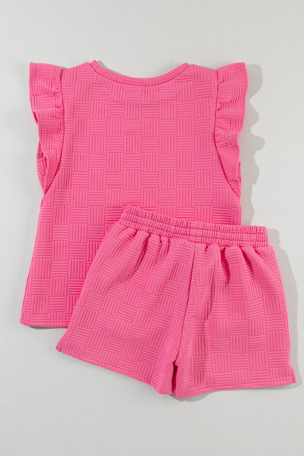 Apricot Textured Ruffled Sleeve Tee and Drawstring Shorts Set