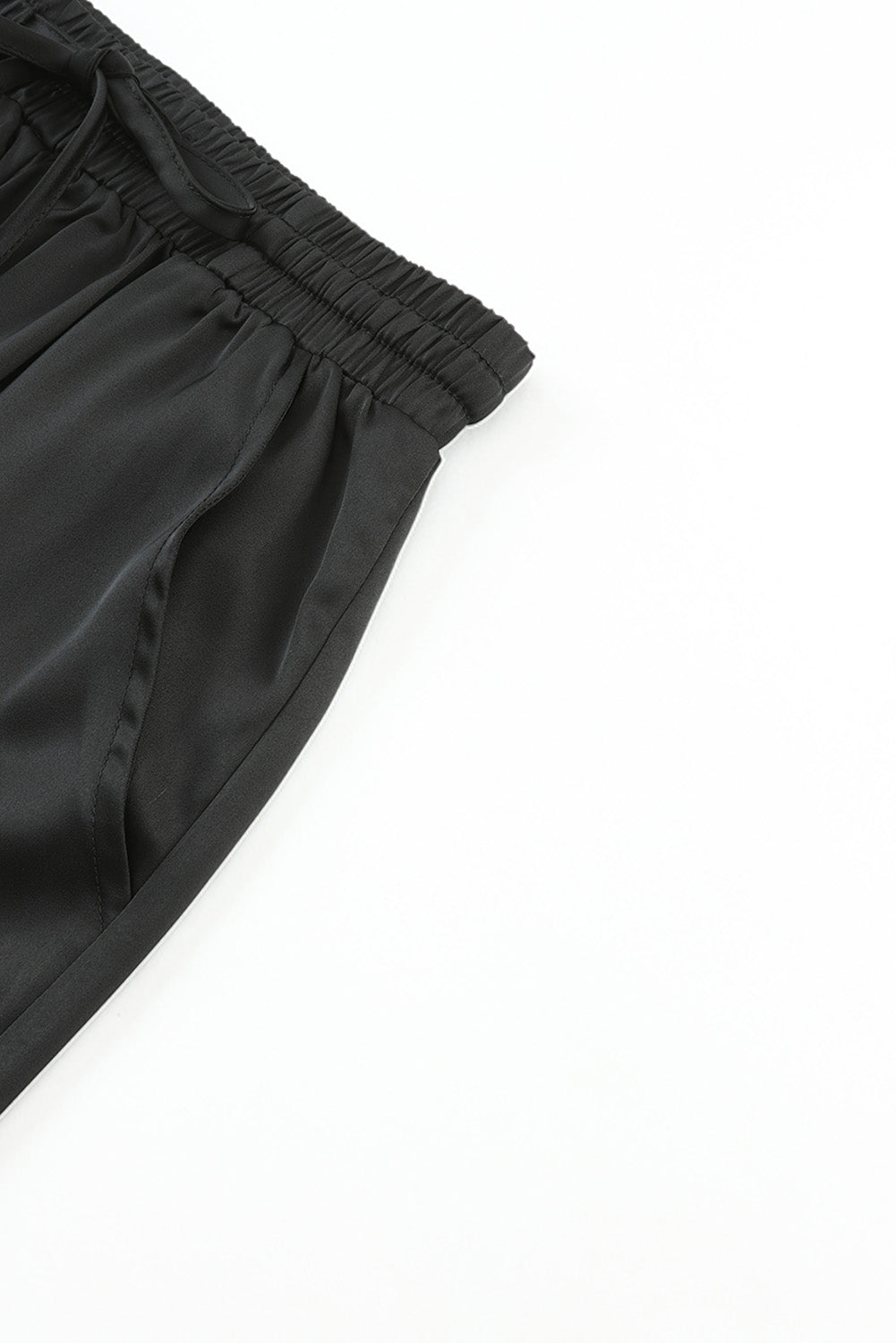 Rose Satin Pocketed Drawstring Elastic Waist Pants